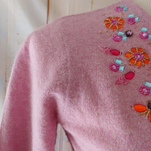 Free People wool angora long sleeve sweater button cardigan crew neck/S/pink - Picture 12 of 13